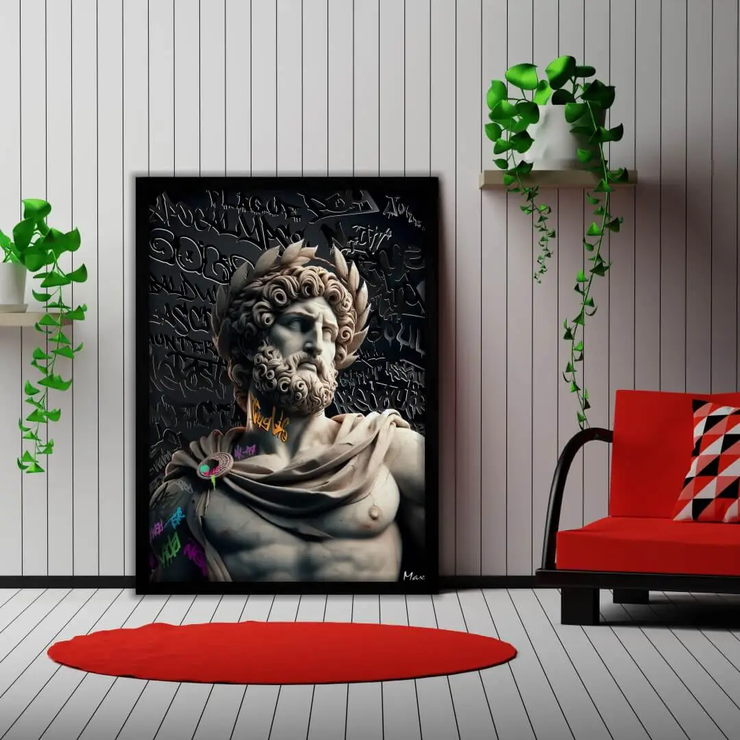 1350 MODESTA PRETA Quadro-Decorativo-Escultura-Grega-Pixada-Big's