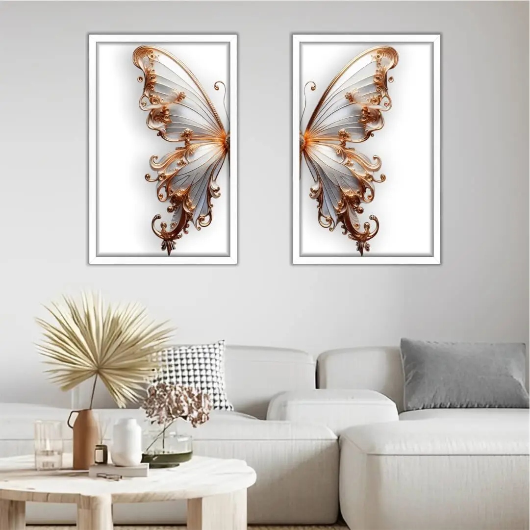 1354 MODESTA BRANCA Kit-2-Quadros-Asas-Chic-Ouro-Borboletas-Big's