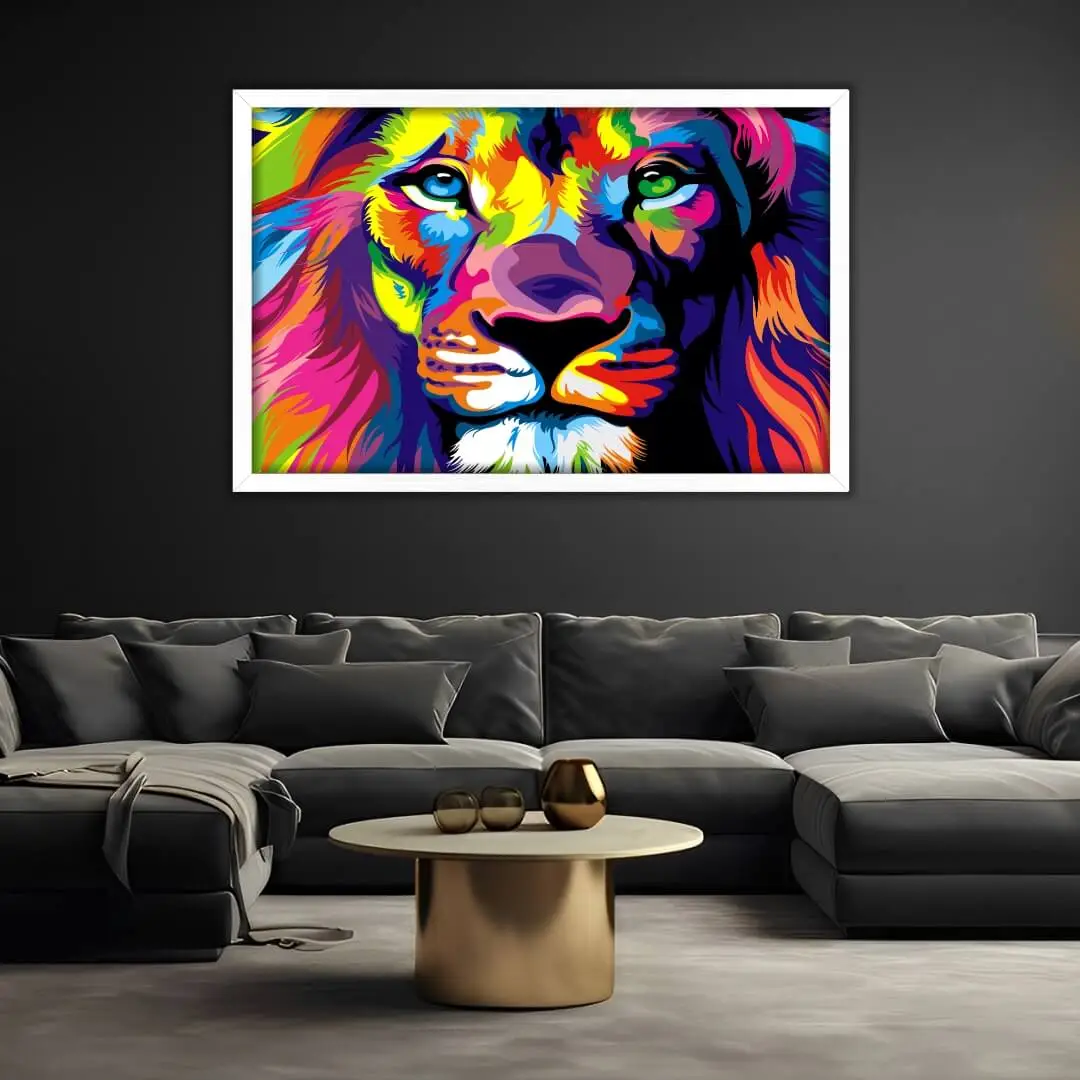 3688 Quadro Decorativo Leão Colorido - Modelo Big's - Imagem 1