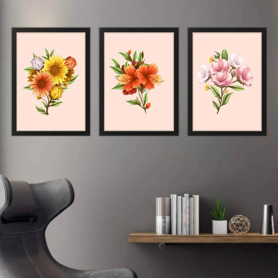 Kit 3 Quadros Florais Pink - Imagem 2