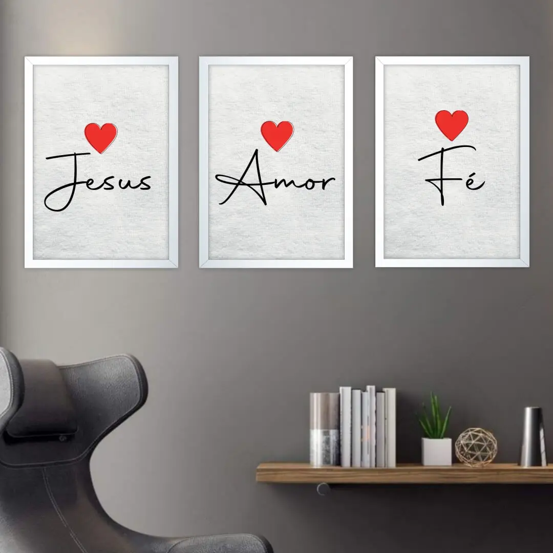 Kit-3-Quadros-Jesus-Amor-Fé