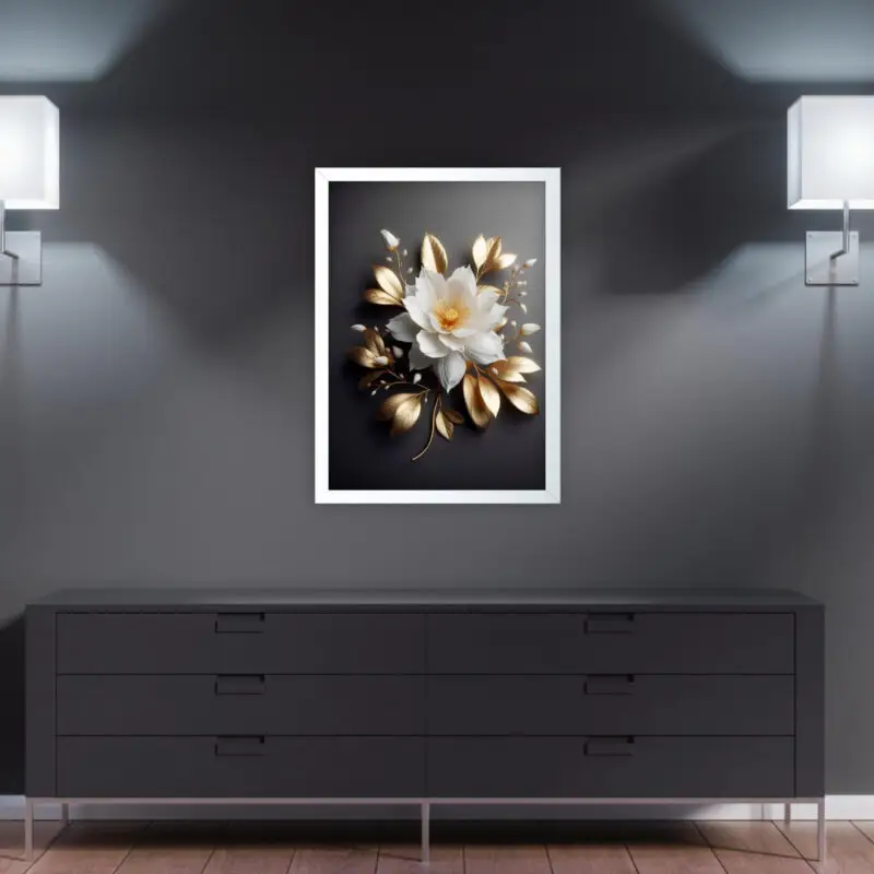 Quadro-Decorativo-Floral-Branco-e-Dourado