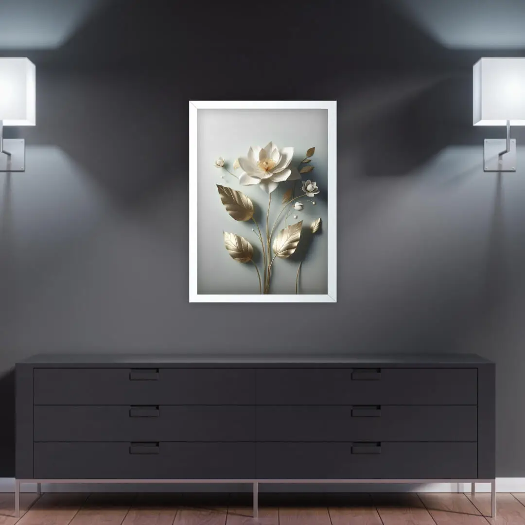 1432- Quadro-Decorativo-Flor-Delicada-Dourada