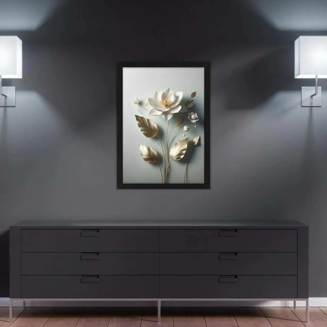 Quadro Decorativo Flor Delicada Dourada - Imagem 2