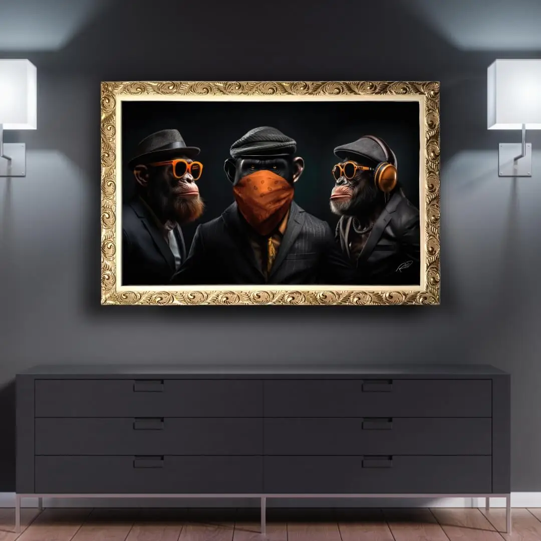 1510 LUXO DOURADA Quadro-Decorativo-Macacos-Shelby's - Big