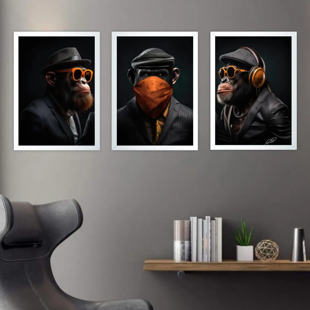 Kit 3 Quadros Macacos Shelby - Imagem 2