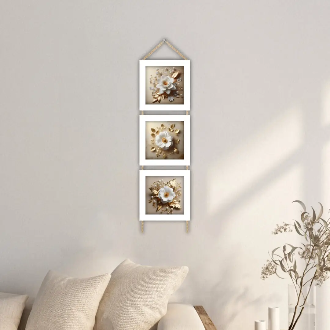 k100- Trio-Cordinha-Florais-Dourado