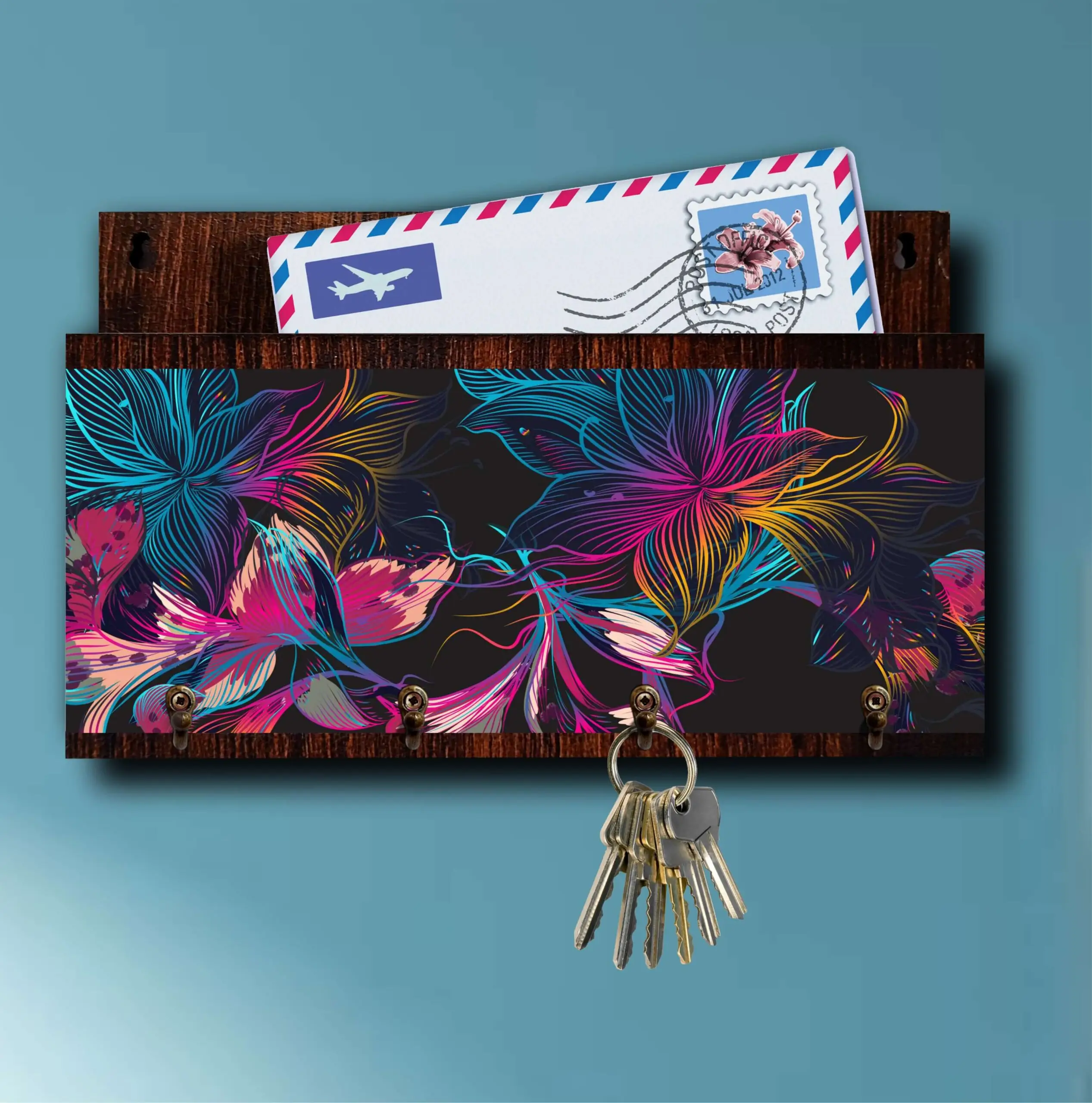 Porta Chaves com Carta Abstrato Colorido - Imagem 4