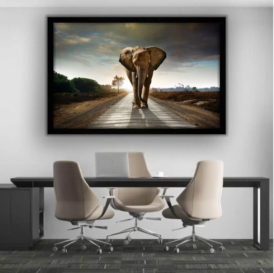 1631 MODESTA PRETA Quadro-Decorativo-Elefante-na-Estrada - Big's