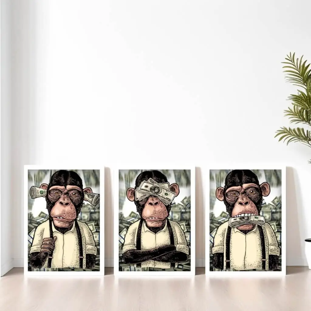 Kit 3 Quadros Monky Money - Imagem 2