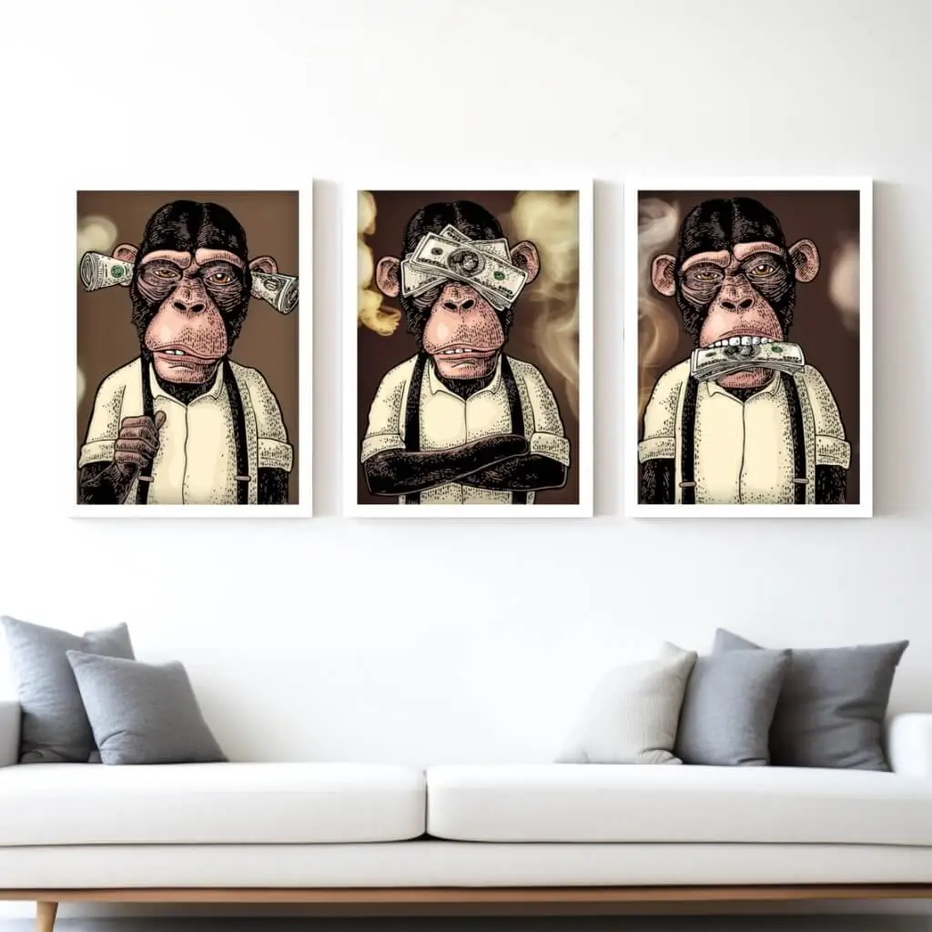 Kit 3 Quadros smoking monkey - Imagem 2