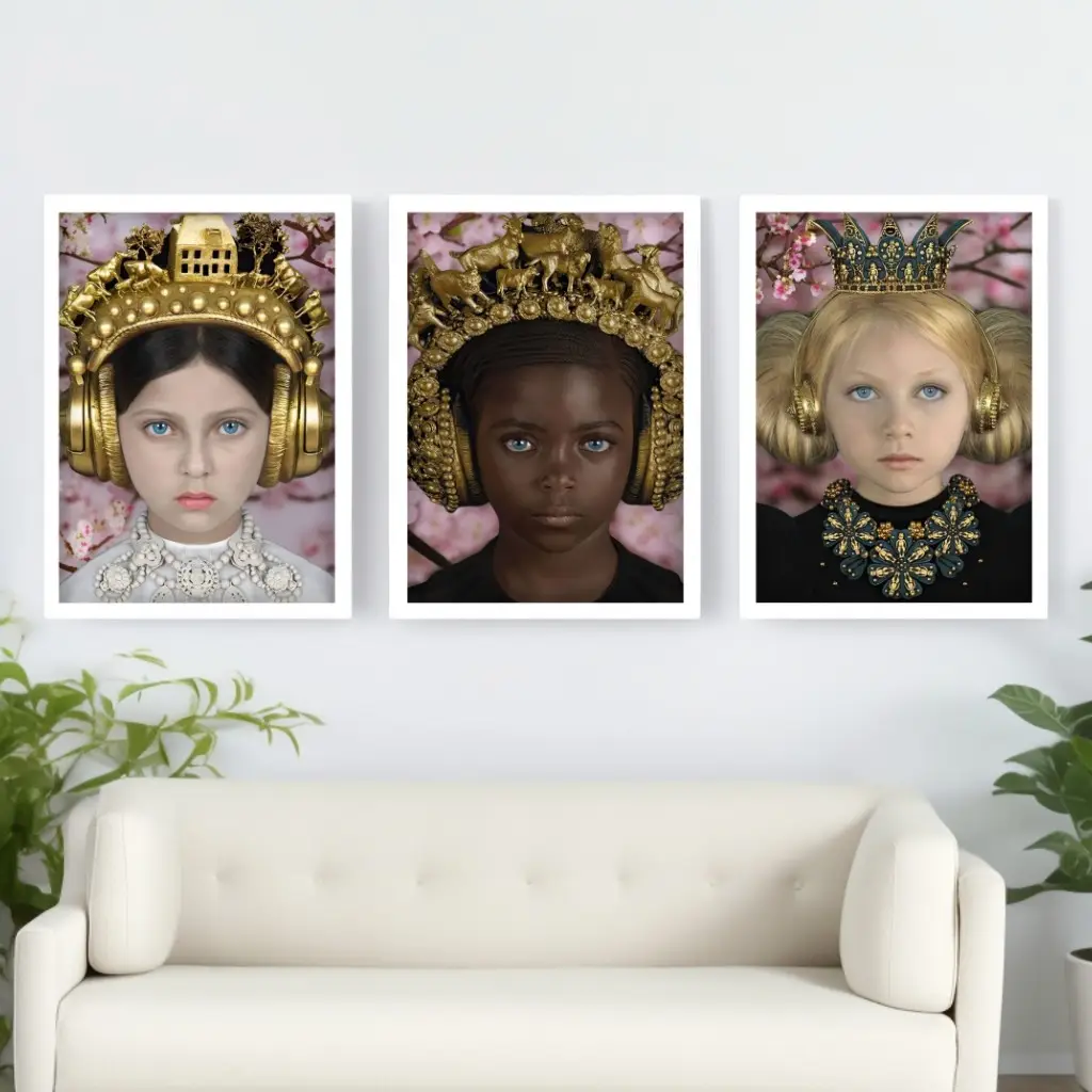 Kit 3 Quadros Meninas Cerejas - Imagem 2