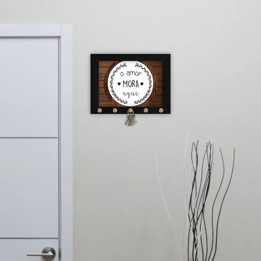 Q012 Quadro-Porta-Chave-O-Amor-Mora-Aqui