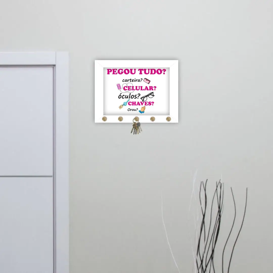 Quadro Porta Chave Pegou Tudo Rosa - Imagem 2