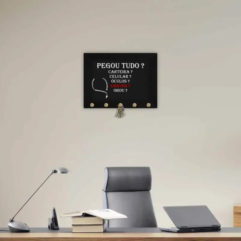Quadro-Porta-Chave-Pegou-Tudo-Terço-Vermelho