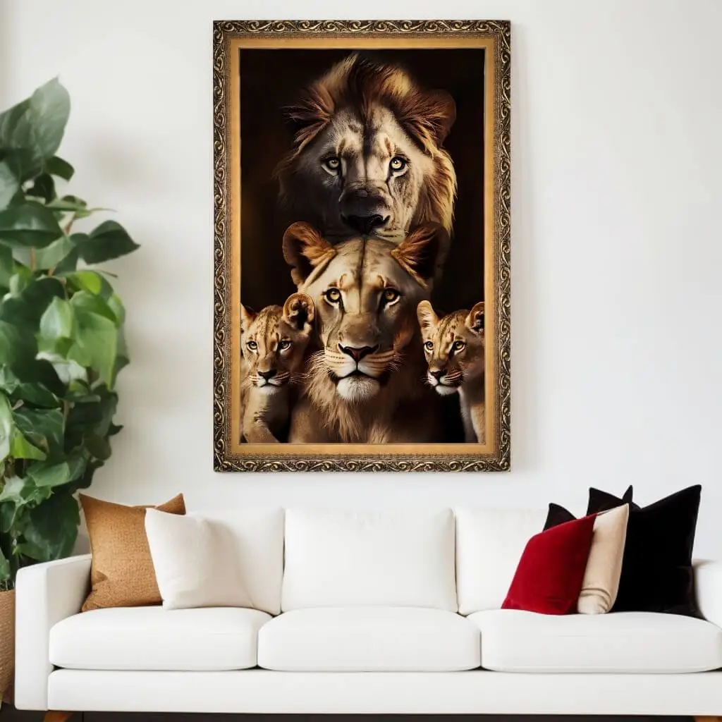 1644 LUXO BEGE Quadro-Decorativo-Filhotes-e-Leões- Big's