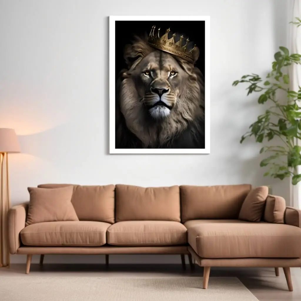 Quadro Decorativo Leão rei Coroa - Imagem 2