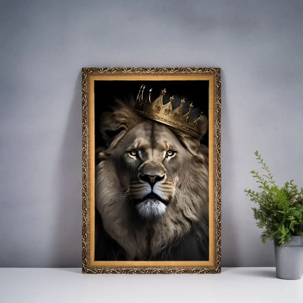Quadro-Decorativo-Leão-rei-Coroa - Big's