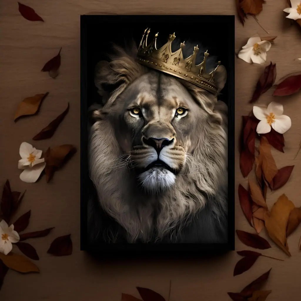 Quadro Decorativo Leão rei Coroa - Big's - Imagem 2