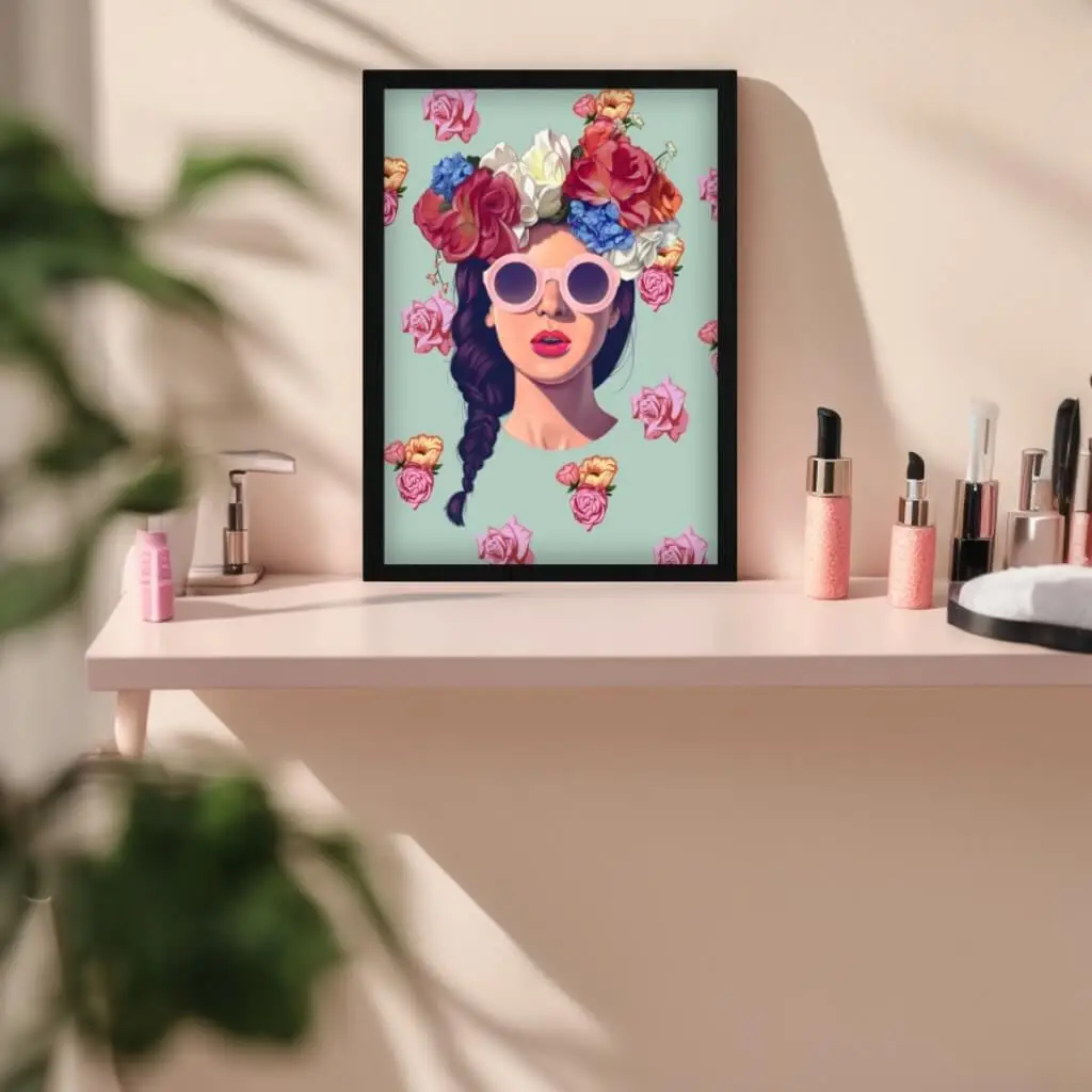 Quadro-Decorativo-Modelo-Rosto-Flores