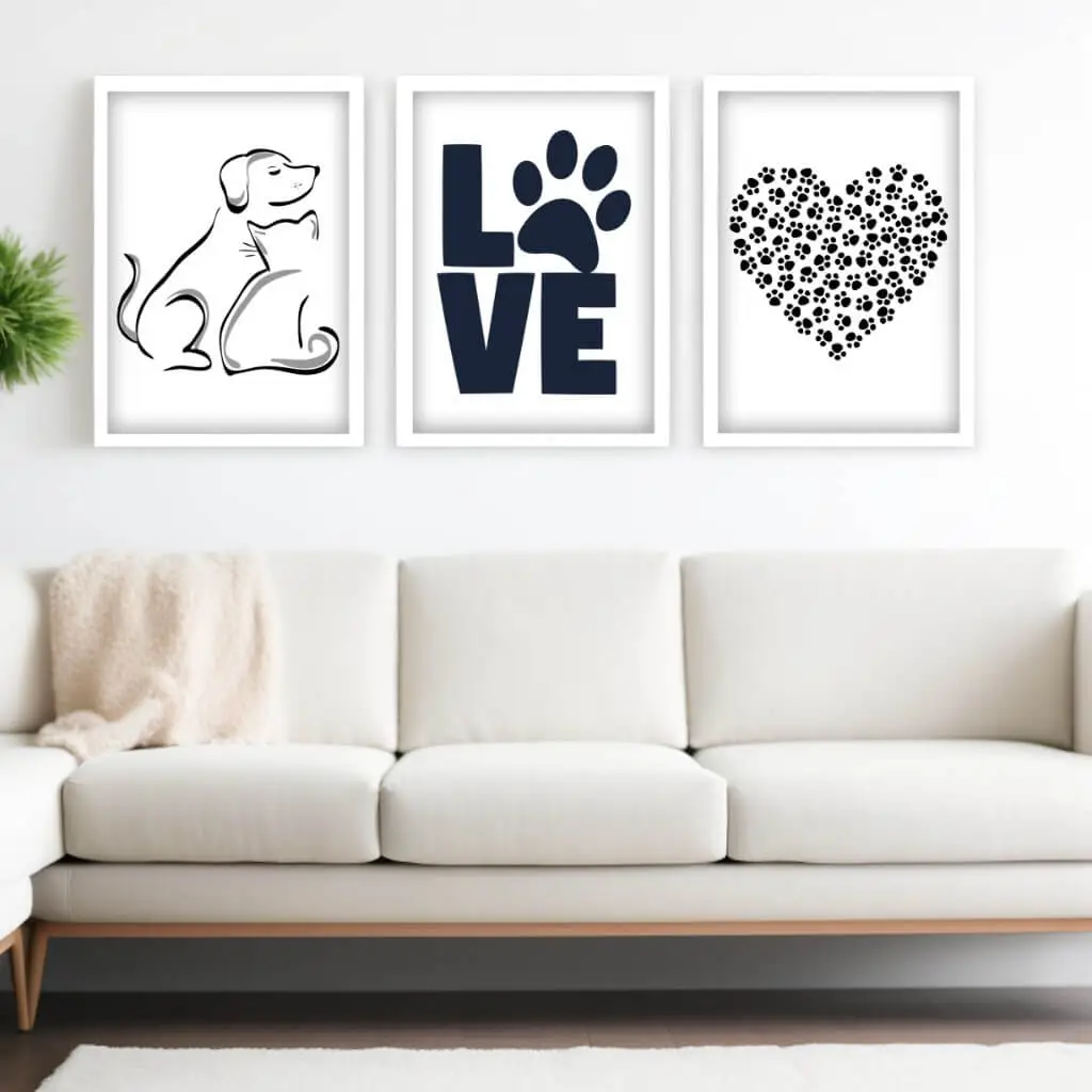 Kit 3 Quadros Love Cat Dog - Imagem 2