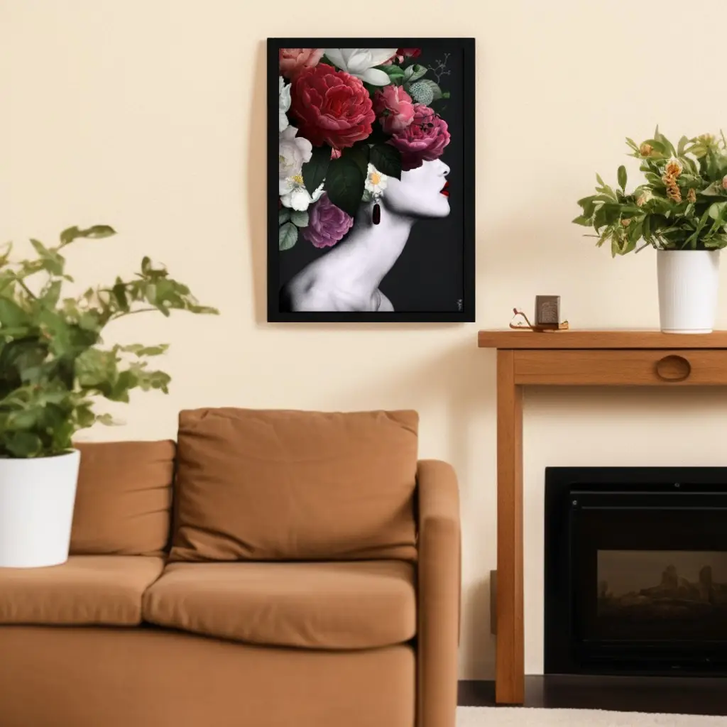 1698 Quadro-Decorativo-Mulher-Floral-Vermelho