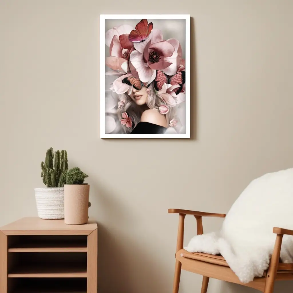 Quadro Decorativo Mulher Floral Rosa - Imagem 2