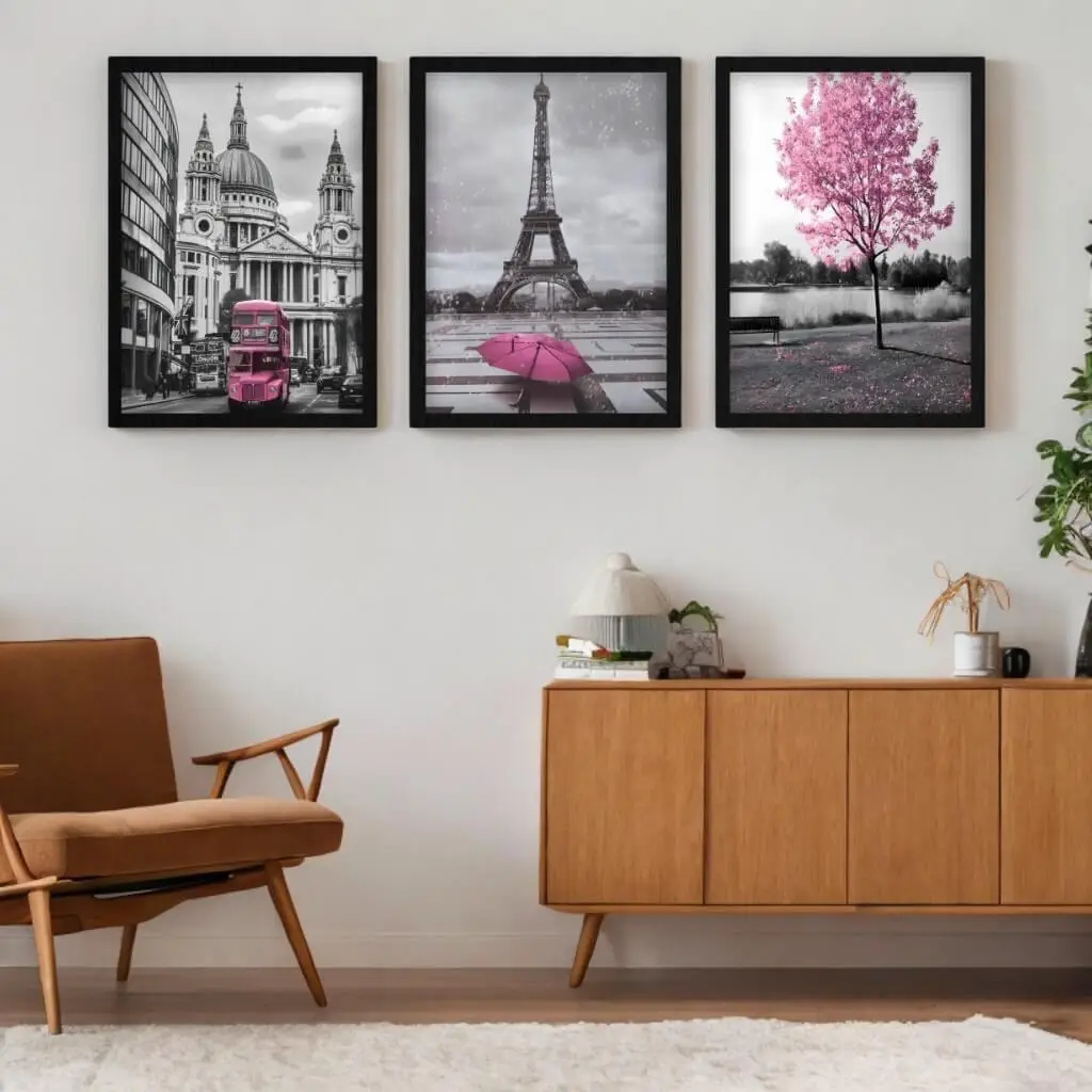 Kit 3 Quadros Conjunto Rosa - Imagem 2