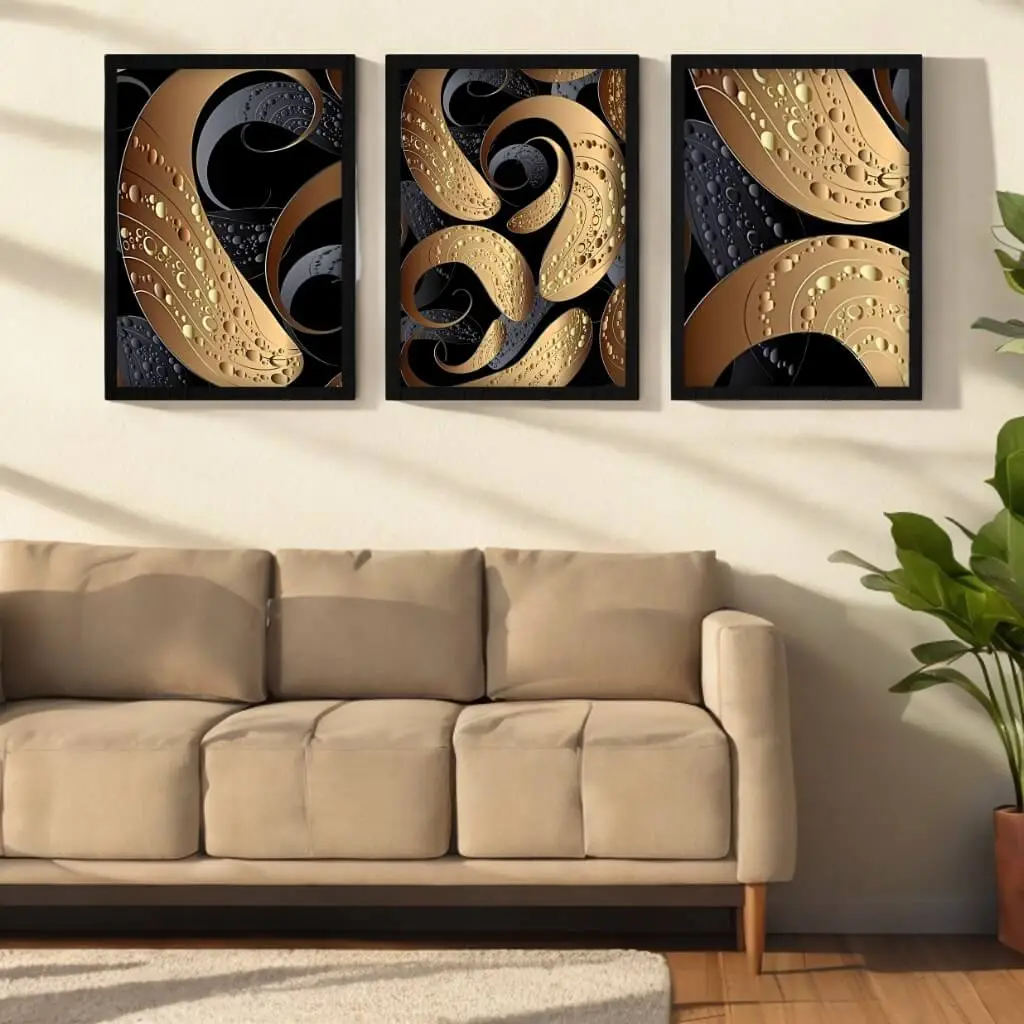 Kit 3 Quadros Folhas Abstratas - Imagem 2