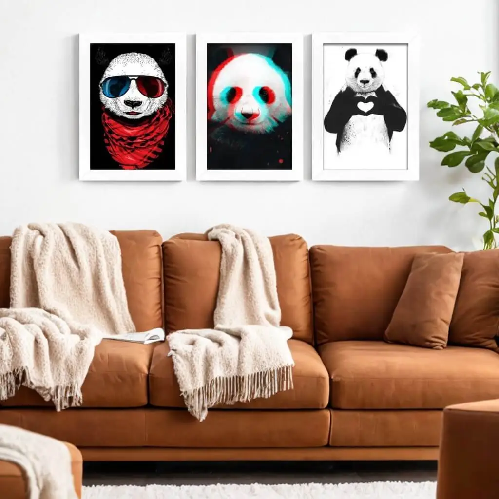 Kit 3 Quadros Pandas 3D - Imagem 2