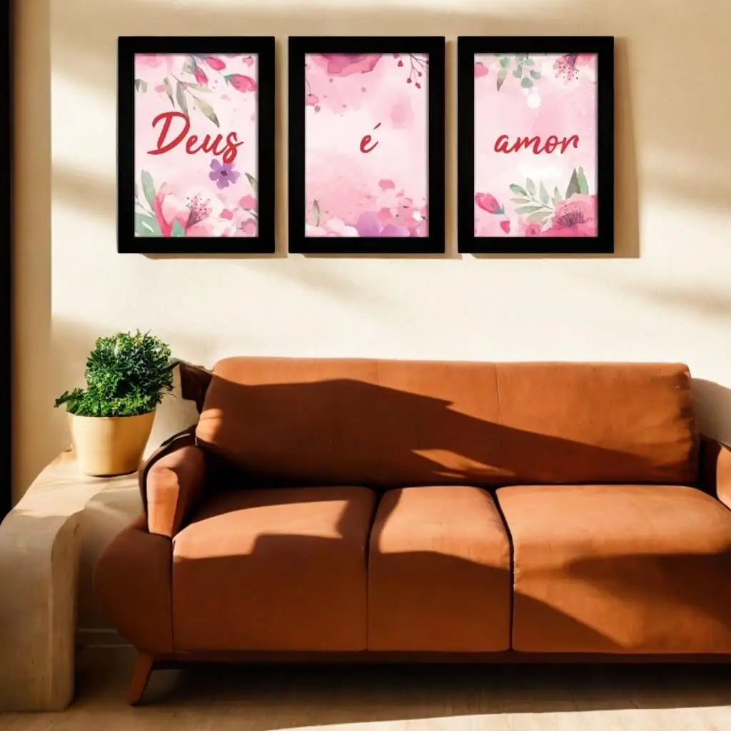Kit 3 Quadros Frase Deus é Amor - Imagem 2