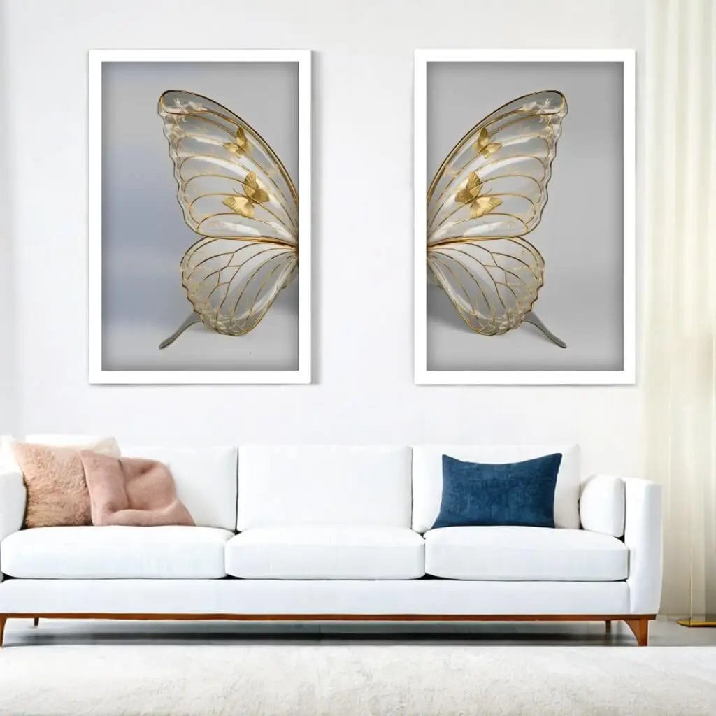 Kit 2 Quadros Asas de Borboleta, Finas e Douradas - Imagem 1