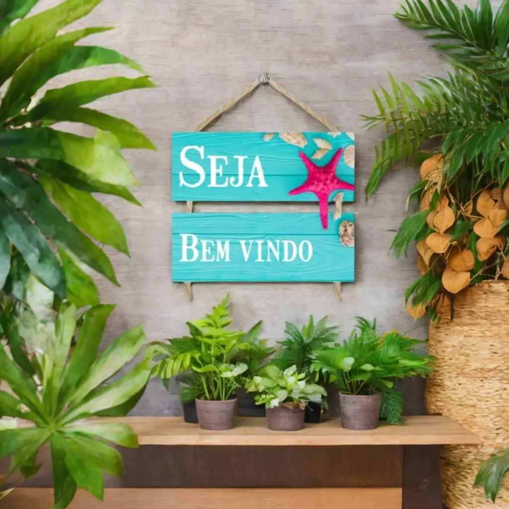 Placa 2 Partes Praia Seja Bem Vindo - Imagem 1