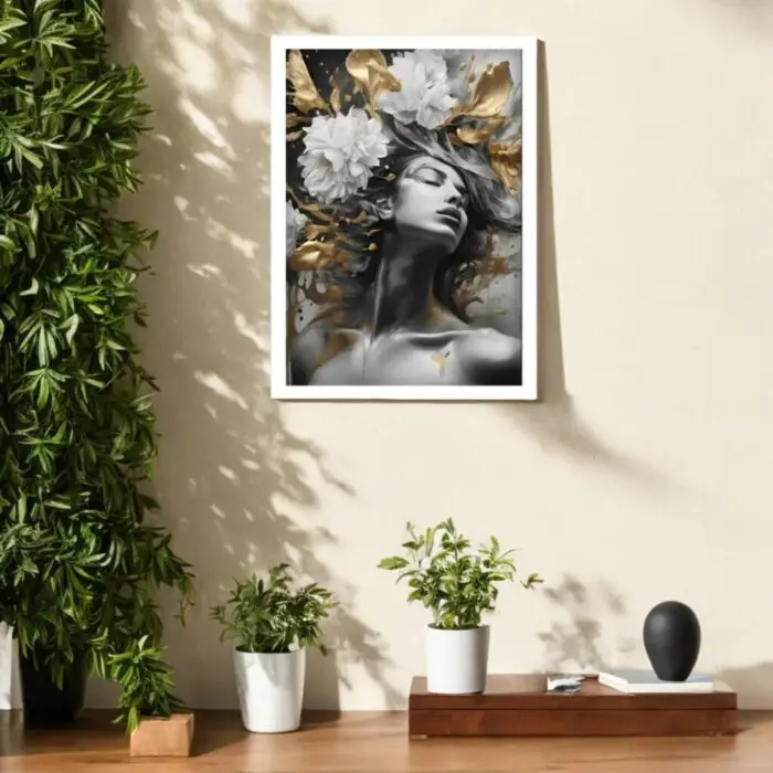 Quadro-Decorativo-Modelo-com-Floral-Branco