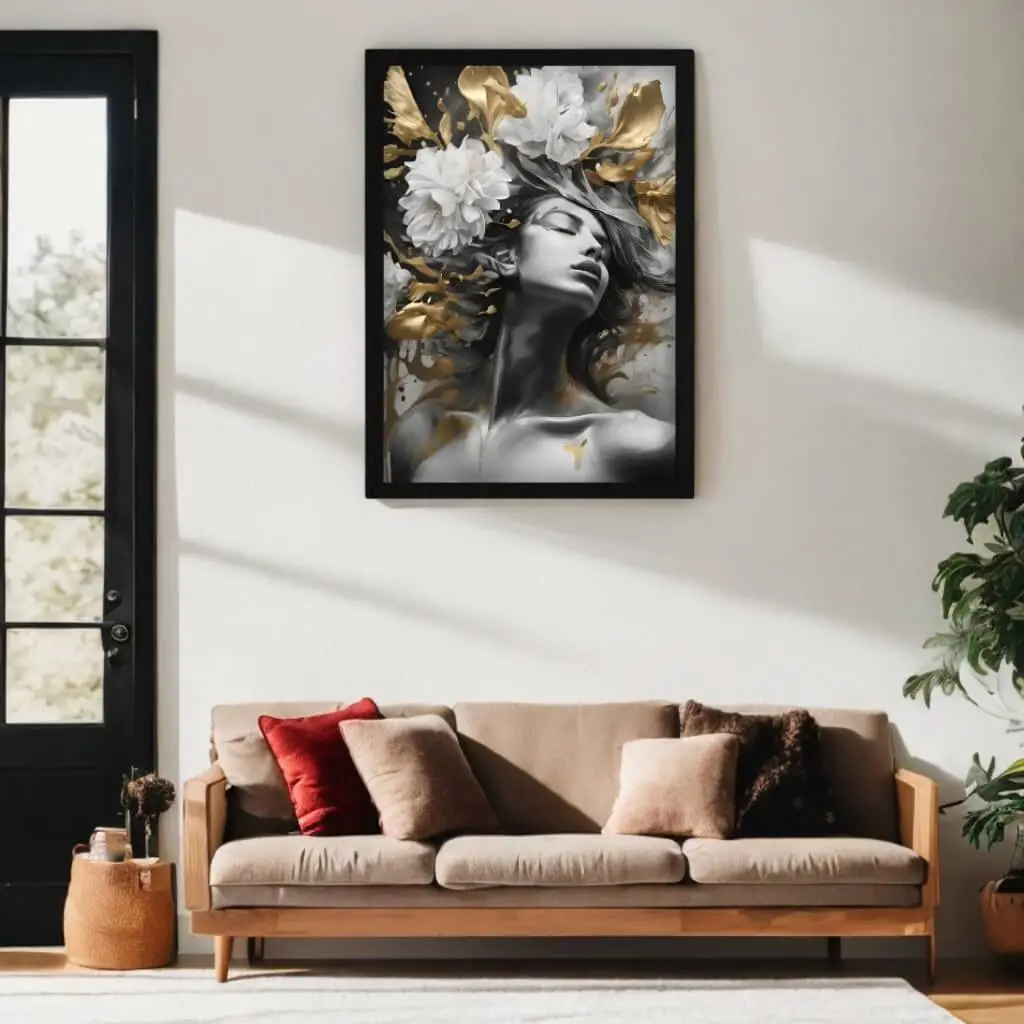 Quadro Decorativo Modelo com Floral Branco - Imagem 2