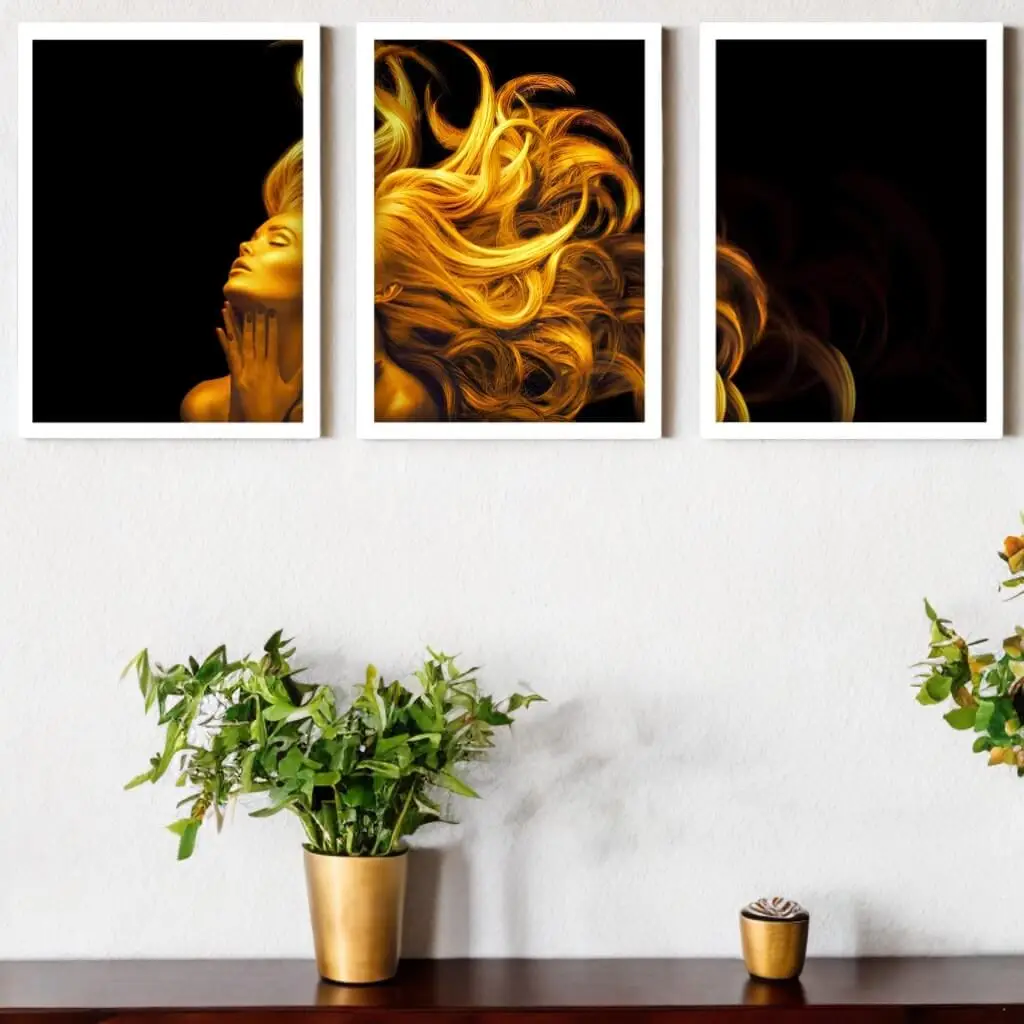 Kit 3 Quadros Gold Long Hair - Imagem 2