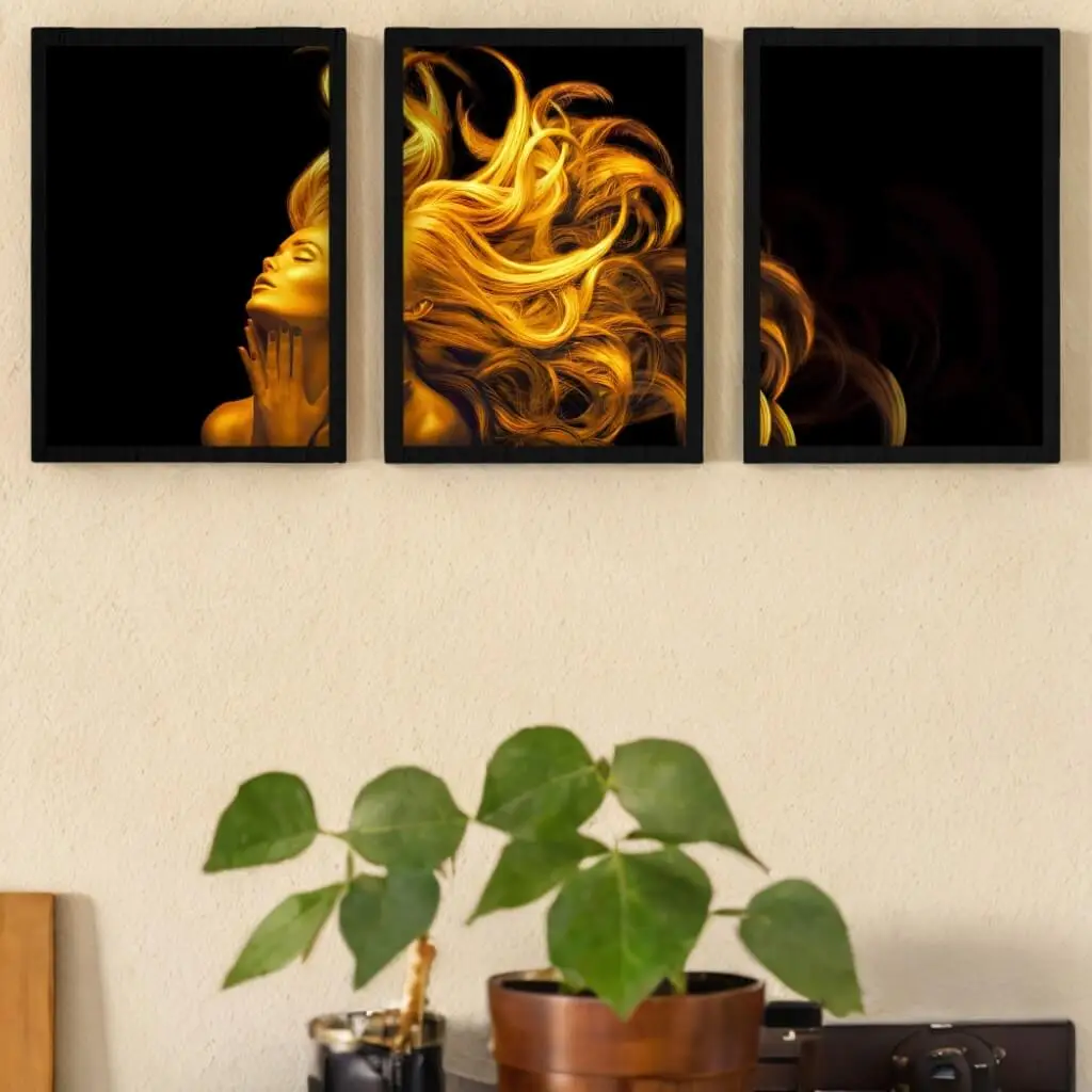 Kit-3-Quadros-Gold-Long-Hair