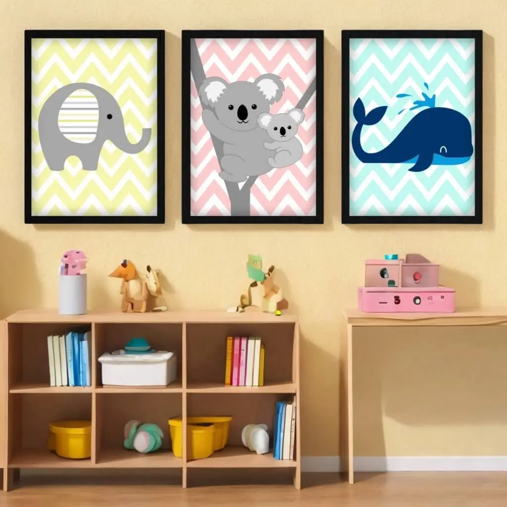Kit 3 Quadros Desenhos de Animais - Imagem 2