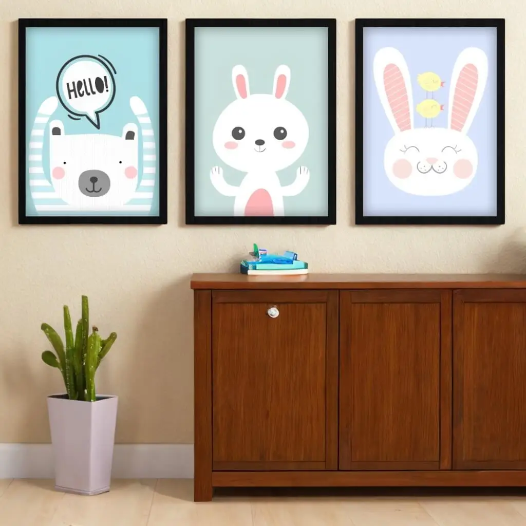 Kit 3 Quadros Coelhinhos Infantil - Imagem 2