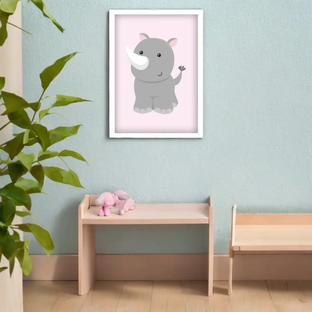 Quadro Decorativo Rinoceronte Rosa - Imagem 2