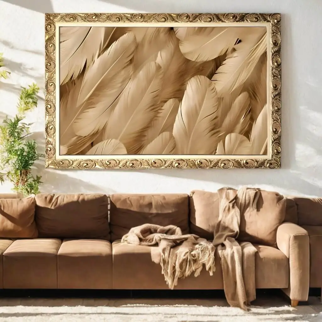 1884 LUXO BEGE (1) Quadro-Decorativo-Penas-Bege - Big's