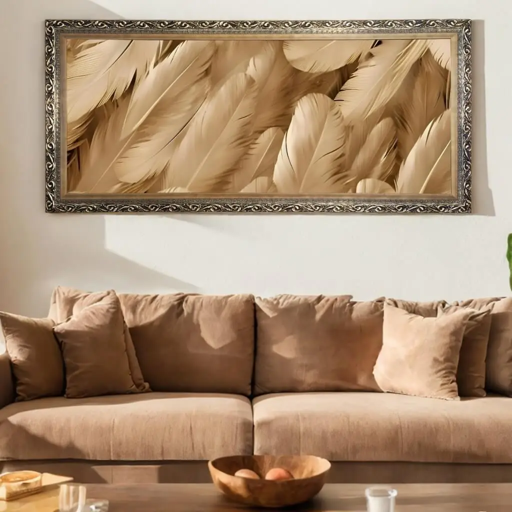 Quadro Decorativo Penas Bege - Panorâmico - Imagem 2