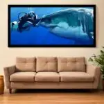 Quadro-Decorativo-Mergulhador e Tubarão - Panorâmicos