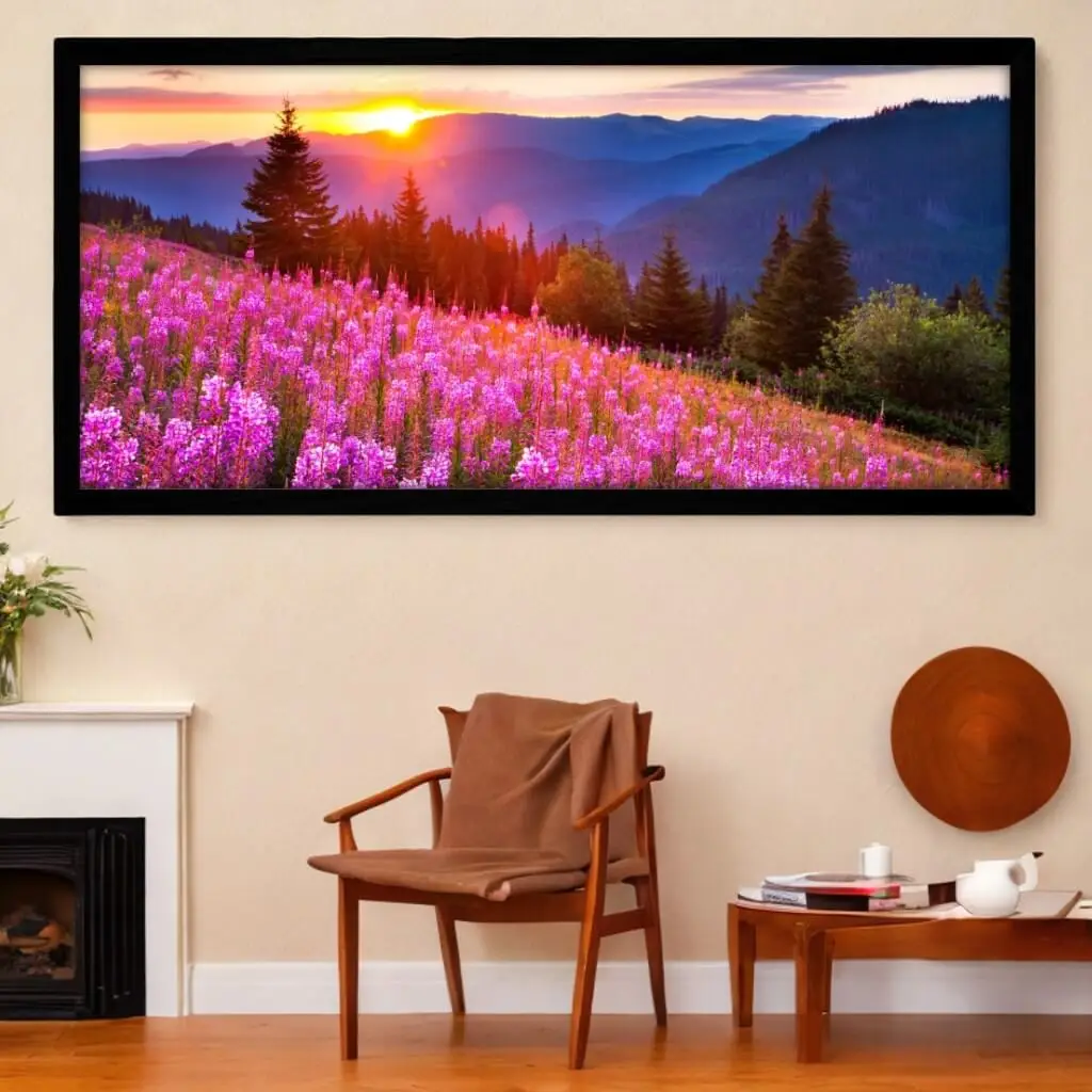 4061 Quadro-Decorativo-Campo-Flores-Rosas - Panorâmico