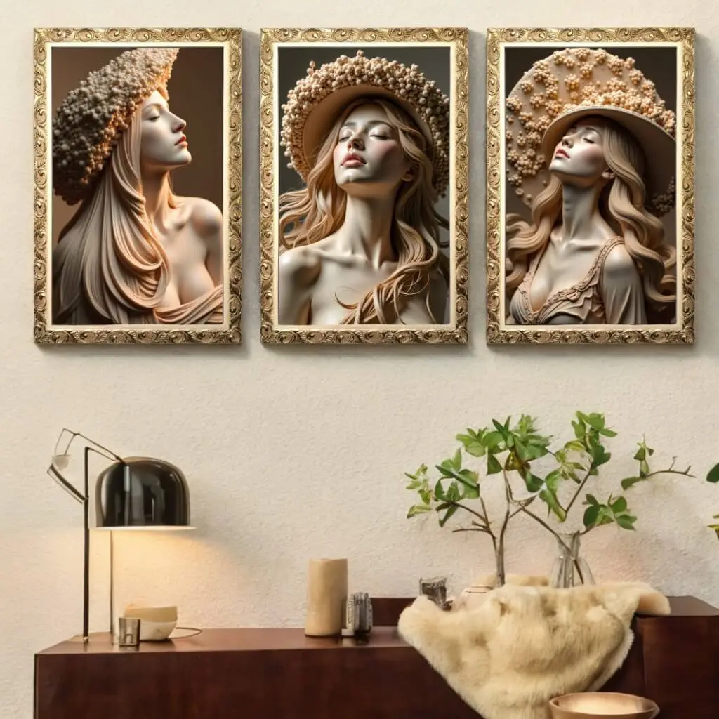 4105 (4) Kit 3 Quadros Modelos Elegância Beleza - Big's - Imagem 1