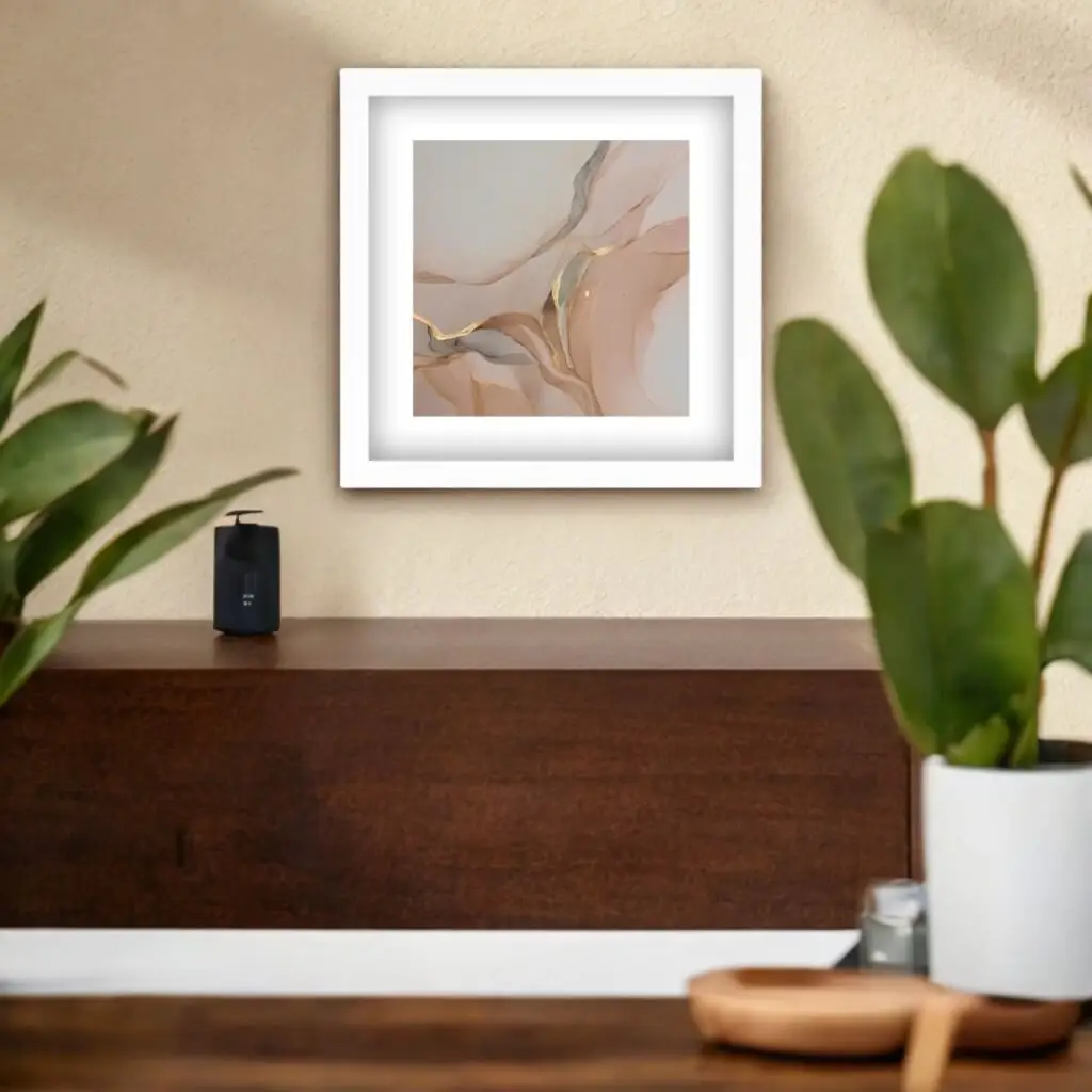 Quadro Quadrado Salmão Bege Abstrato Moderno - Imagem 2