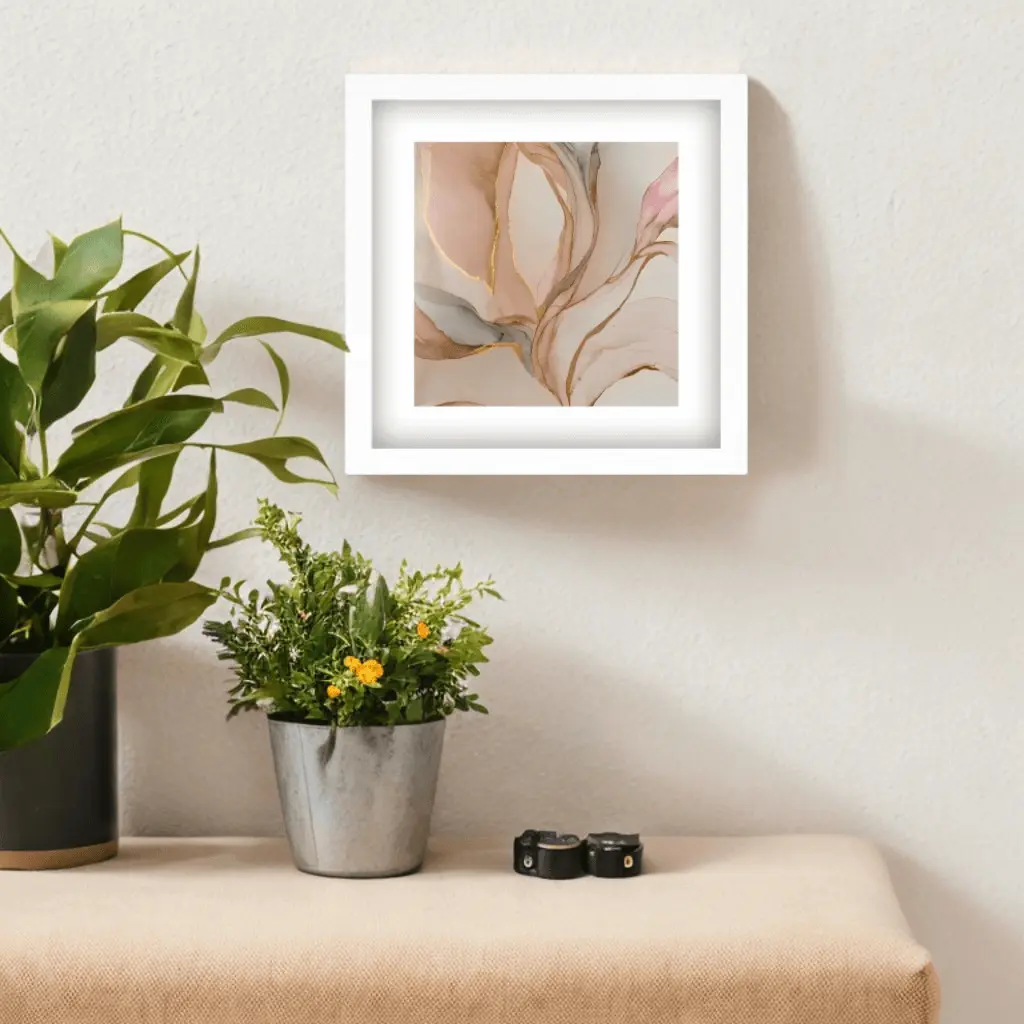 Quadro Quadrado Abstrato Moderno Bege e Dourado - Imagem 2