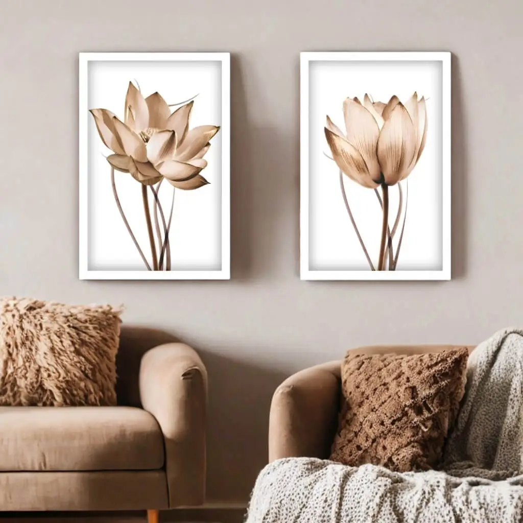 Kit 2 Quadros Floral Bege - Imagem 2