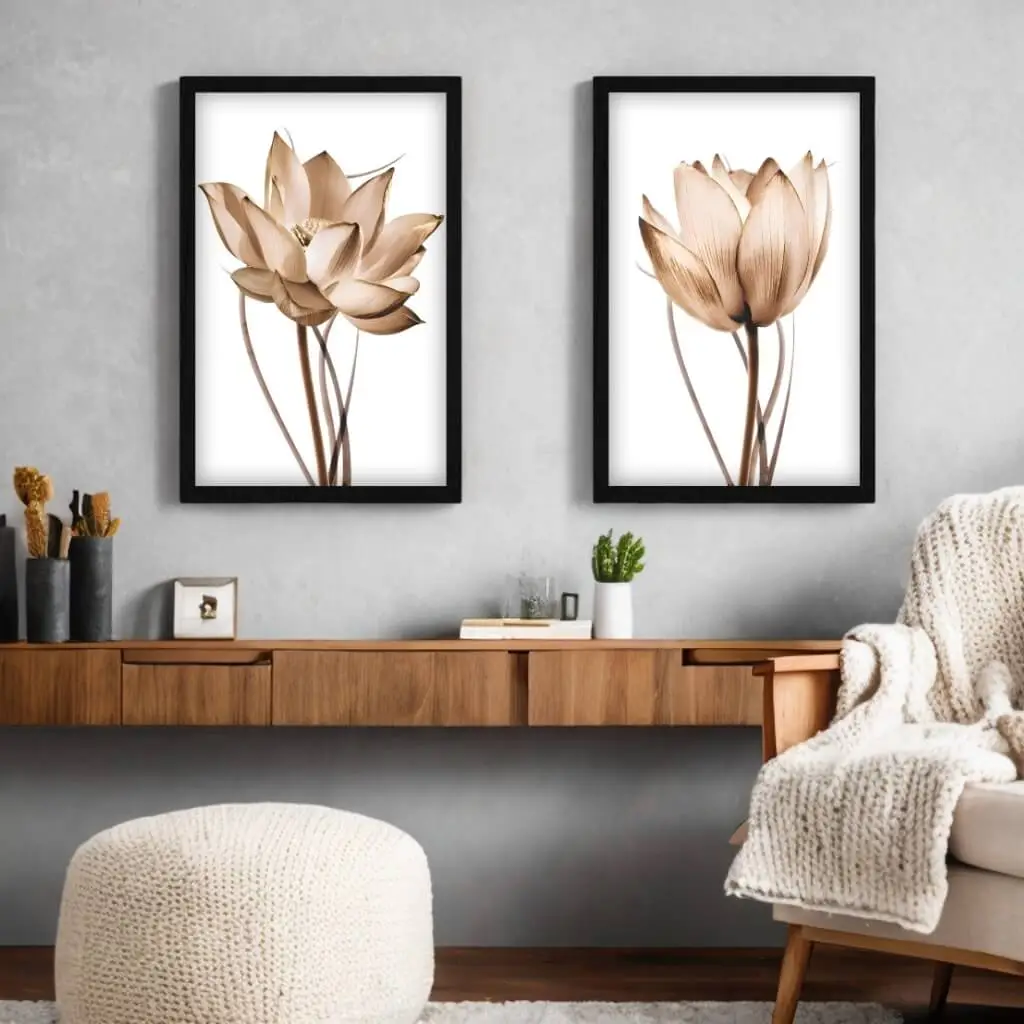 Kit-2-Quadros-Floral-Bege