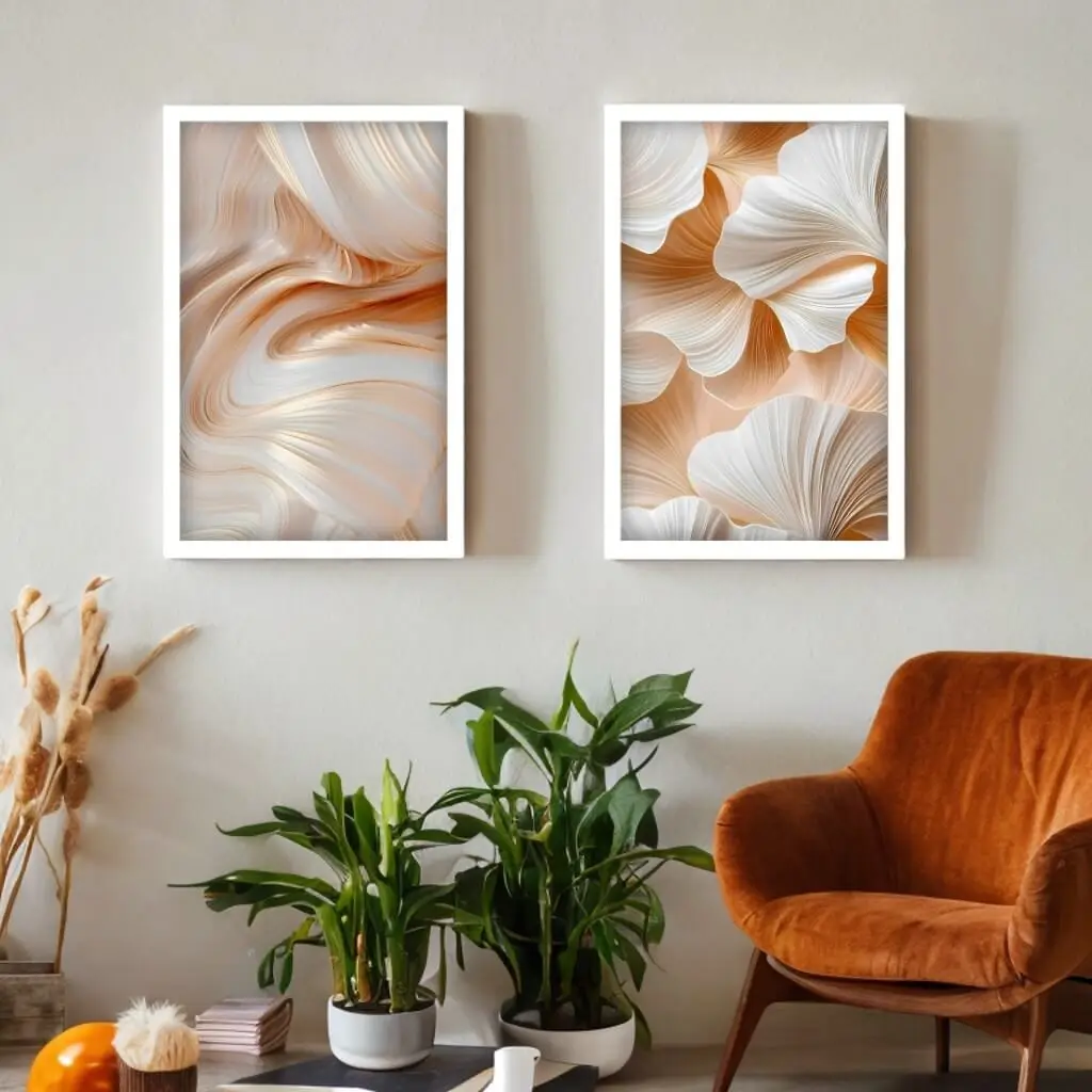 Kit 2 Quadros Abstrato Ondas Flores - Imagem 2